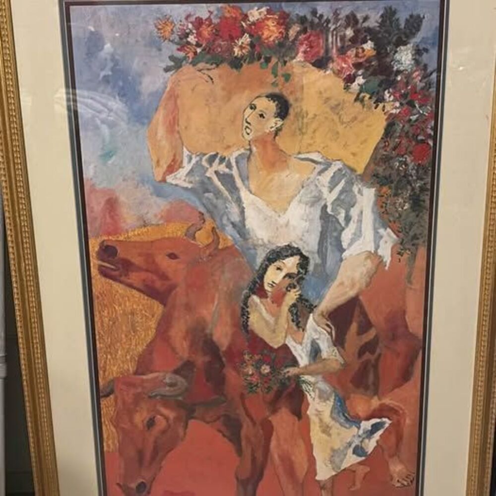 Large framed impressionistic artwork